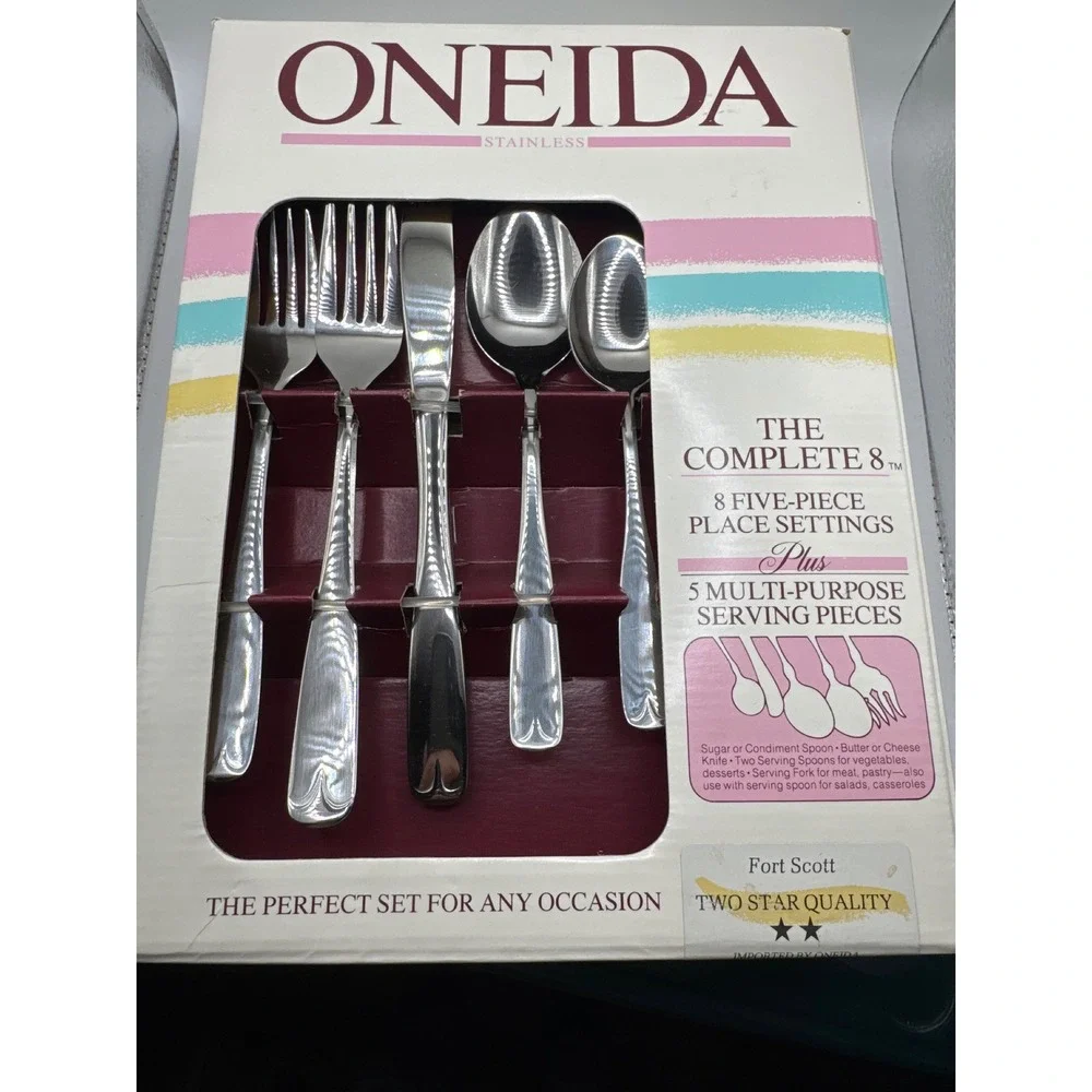 Oneida Fort Scott Stainless Flatware Set 45pc Service for 8 Vintage 1987 Korea